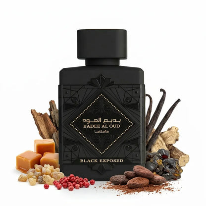Lattafa Bade'e Al Oud Black Exposed Sample Decant Probe Arometry.com